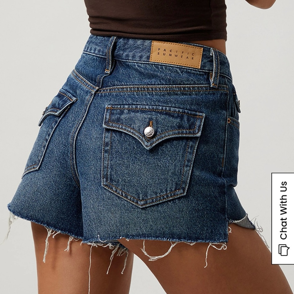 NWT PacSun Indigo Button Pocket High Waisted Denim Festival Shorts